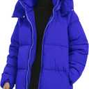 PEHMEA Women Mid-Length Puffer Hooded Jacket Winter Padded Warm Coat Thicken Outerwear Coats (Blue) Medium