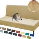 XINEAGE 2026 New Futon Cover Full Size Stretch Armless Sofa Bed Cover Anti-Slip Furniture Protector Without Armrests Futon Slipcover with Elastic Bottom (67"-82", Beige)