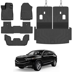 Floor Mats Set for Acura MDX 2022-2026 | All Weather Protection TPE Custom Fit Cargo Mats with Backrest Mats, 1st 2nd 3rd Row Black Car Mats for Acura MDX Accessories