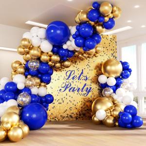 Vicduotex 147pcs Royal Blue and Gold Balloons Arch Garland Kit, 18 12 10 5 inch Navy Blue Metallic Gold White for Graduation Baby Showr Decorations Birthday Wedding Party Decorations