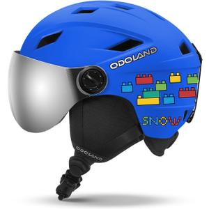 Odoland Kids Ski Helmet with 2-in-1 Visor Goggles for Boys & Girls, Adjustable Snowboard Helmet with Magnetic Buckle Strap for Children Ages 5-12 Skiing & Snowboarding (Matte Blue) S
