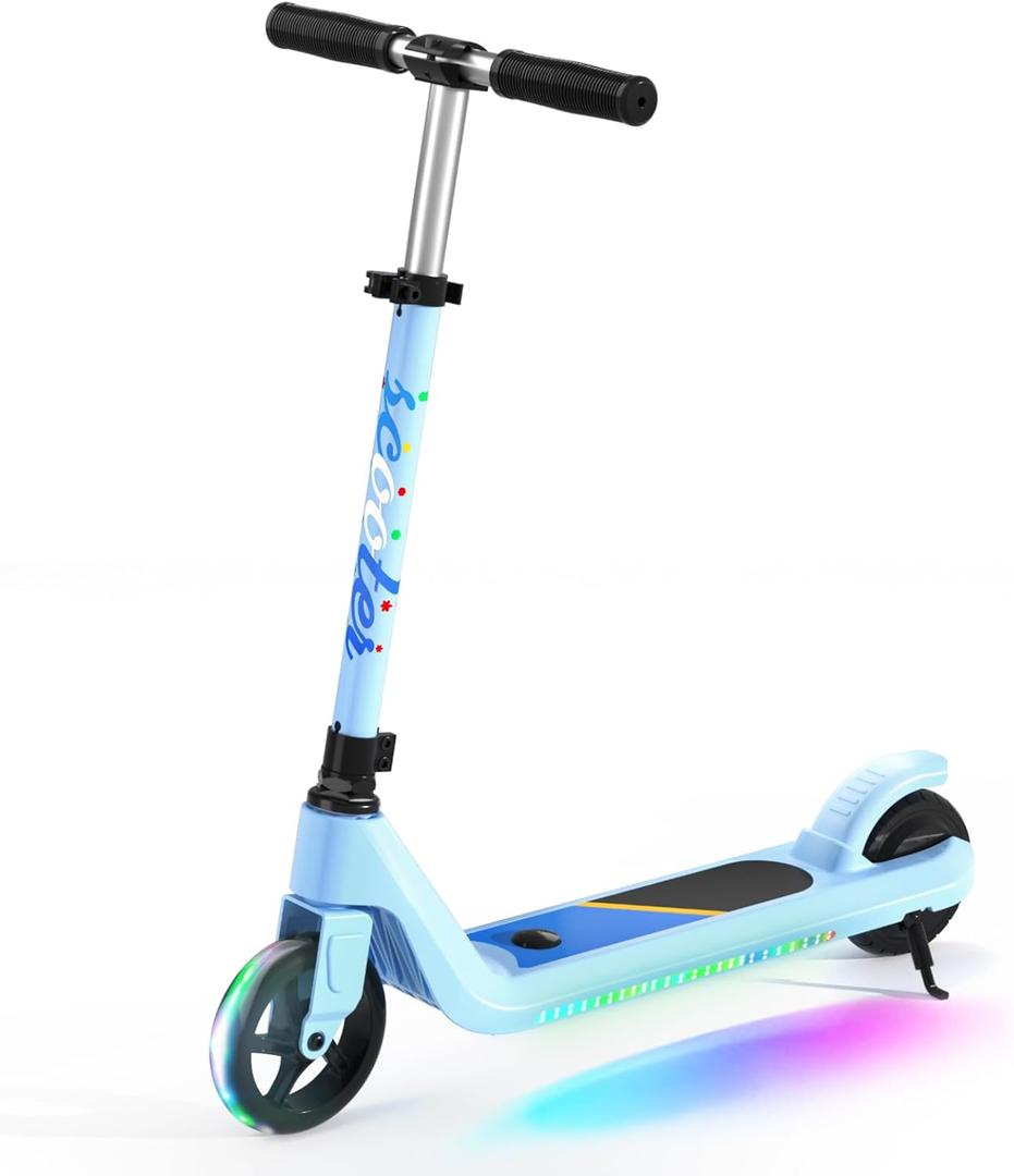 Electric Scooter for Kids Age 6-10, Kick-Start Boost Scooter with Adjustable Speed and Height, Flash Wheel & Deck Lights (blue)