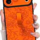 KANGHAR Compatible with iPhone 17 Pro Max Case, Silicone Rose Flower Cute Pattern, Wristband Kickstand Camera Protection Soft Slim Cover for Girls Women -Orange