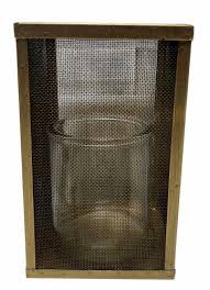 Contemporary Minimalist Gold Mesh Cage Candle Holders Square Pillar Hurricanes 6" x 10"