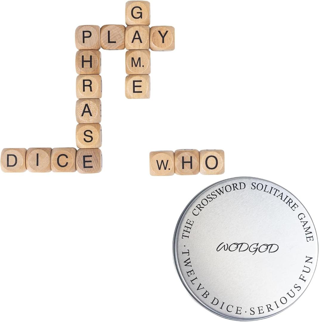 WodGod Crossword Dice Challenge Set for Adults  18 Wooden Letter Dice with Enhanced Vowel Distribution for Multiplayer Games & Vocabulary Building