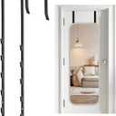 Over-The-Door Mirror Hanger, Adjustable 13.6 in Door Mirrors Hanger with Protective Lining, Prevent Scratches, 2 Pcs Door Brackets Perfect Height and Fit (Mirror Not Included) - Black