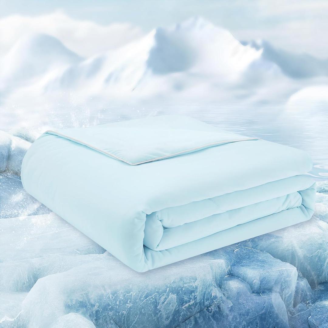 Cooling Comforter Queen Size 90" x 90", Cooling Blankets for Hot Sleepers, Lightweight Comforter for Summer, Light Blue