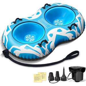 Snow Tube with Towable Leash, 68 Inch Snow Sleds for Kids and Adult2 Person Sled for Winter Sports, Snow Tubes for Sledding Heavy Duty, Inflatable Snow Sled with Double Layer Bottom Fabric