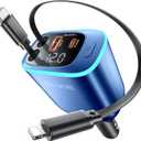 Car Charger, iPhone Fast USB C Phone Car Charger, Cigarette Lighter Adapter with 2 Cables 25 Inch and 2 USB Ports, Retractable 4 in 1Multi Port USB Car Charging for iPhone 17/16/15/14/13/Pro Max-Blue
