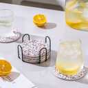 Coasters with Holder Set of 6, Absorbent Marble Drink Decorative Coasters for Coffee Cup Beverage Wine Beer Bar Housewarming