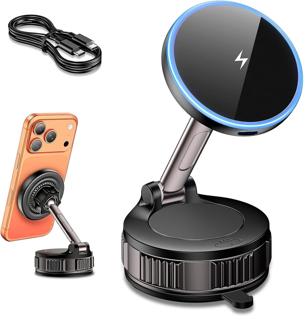 iPhone Magsafe Car Mount Charger [15W Fast Wireless Charging, 120+ LB Strongest Suction & 2800gf Strongest Magnetic] 360 Adjustable Car Phone Holders for your car, for iPhone 17 16 15 14 13 12 series