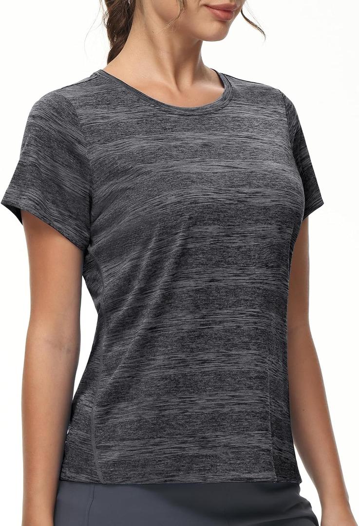 MIER Women's Running Athletic Shirts Dry Fit Active T-Shirt Tops Short Sleeve Soft Crew Neck Gym Workout Exercise Tees (Black, XS)