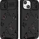 Funermei (2in1 for iPhone 15 Case Butterfly for Women Girls Cute Phone Cover Girly Pretty Kawaii Teens Black Aesthetic Design with Camera Cover Funda for Apple for iPhone 15 Cases