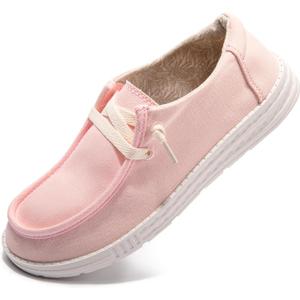 Womens Slip On Loafer Outdoor Sneakers Causal Low Top Canvas Flat Comfortable Fashion Walking Shoes (7, Pink)