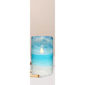 PETRISTRIKE Blue Flickering Flameless Candles with Remote - Glass Battery Operated LED Pillar Candles for Beach/Coastal Theme Wedding Decorations (Set of 1)