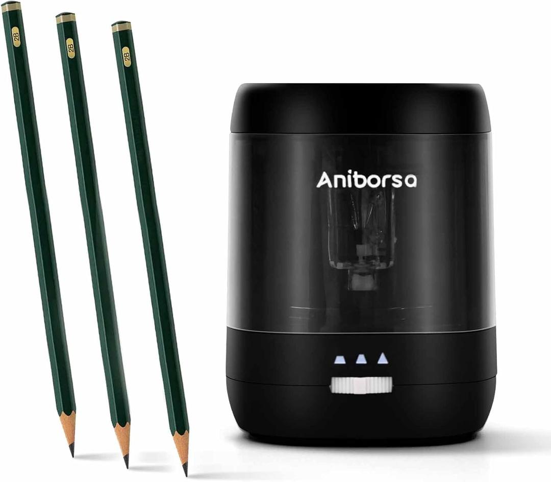Electric Pencil Sharpener, USB & Battery Operated, Adjustable Nibs, Automatic Pencil Sharpener for Kids, Classroom, School, Home, Office, Black