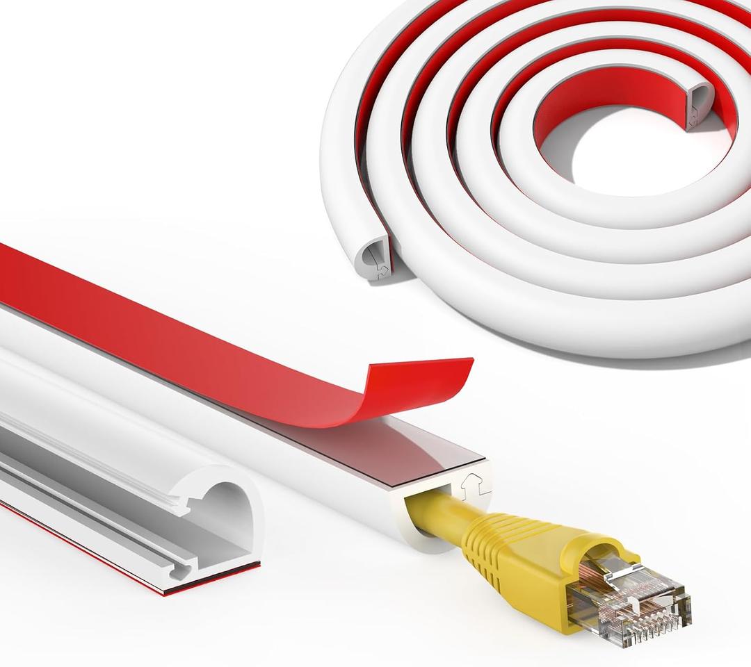 UOMTFAI Wall Cord Hider 118 Inch, Self Adhesive Cable Hider Cord Cover for Wires, Flexible Wire Cover Cable Raceway for Cord Management W0.59 H0.39in White