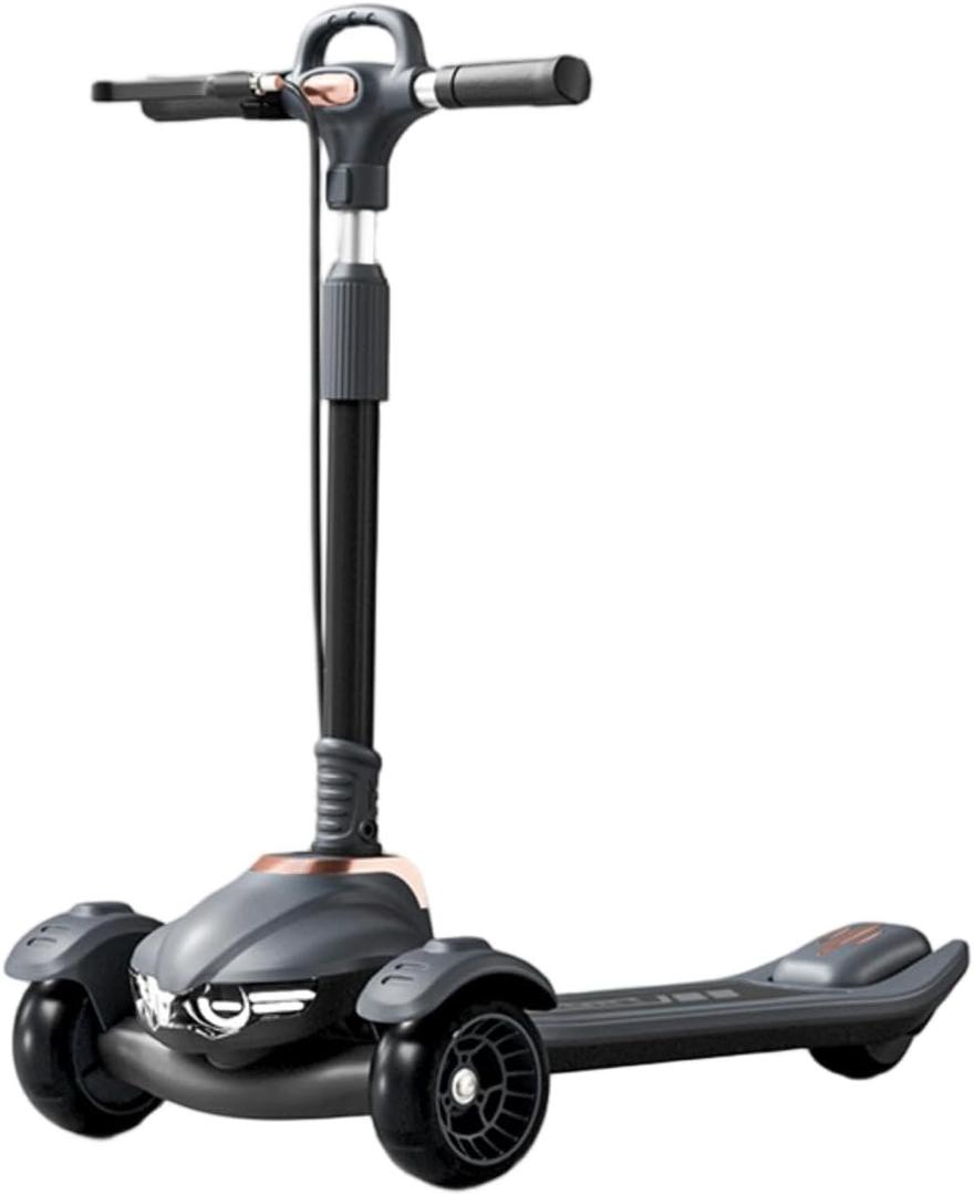 Large Kids Scooter, Toddler Scooter for Kids 3-18 & Adults, Safe Dual Brakes (Foot Brake/Hand Brake) & Bluetooth Music with Lights, 5-Level Adjustable & One-Click Folding Kick Scooter.