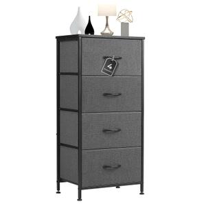 4 Drawer Dresser Fabric Storage Cabinet with Wood Top Steel Frame, Chest of Drawers Organizer for Bedroom Closet Office,Grey
