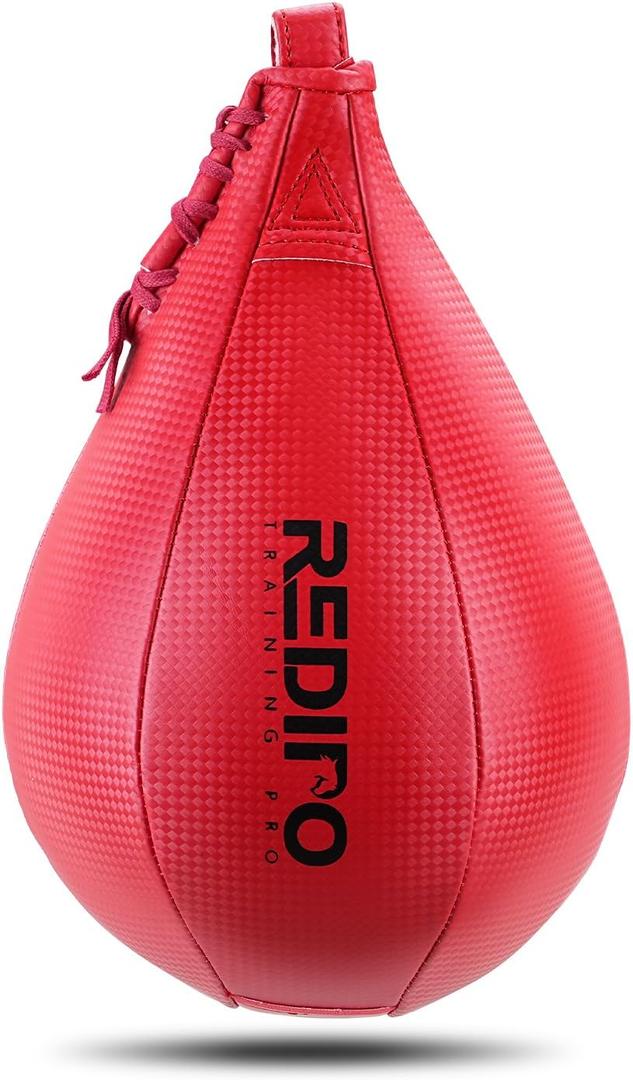 Superior Boxing Speed Bag - PU Leather Speed Punching Ball - Heavy Duty Hanging Swivel Ball for Gym & MMA Muay Thai Sports Fitness - Punching Dodge Striking Speed Reflex Ball (Red10"x7")