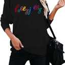 ASTANFY Jolly Sweatshirt Christmas Sequins Sweatshirts Women Glitter Patch Crewneck Sweater Xmas Long Sleeve Pullover (S)
