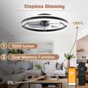 VOLISUN Low Profile Ceiling Fans with Lights and Remote, 23.6in Flush Mount Ceiling Fans with Light, 3000K-6500K Dimmable Fandelier LED Fan Light, Black Bladeless Ceiling Fans with Lights for Bedroom