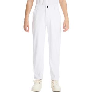 DEVOROPA Youth Boys Golf Pants Stretch Flat Front Dress Athletic Casual Pants School Uniform Chino Twill Pants Pockets (X-Small, White)