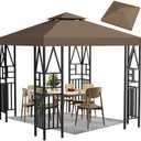 Gazebo Canopy Replacement 10x10ft Outdoor Shelter for Smaller Top Double Tiered Canopy Cover (Coffee)