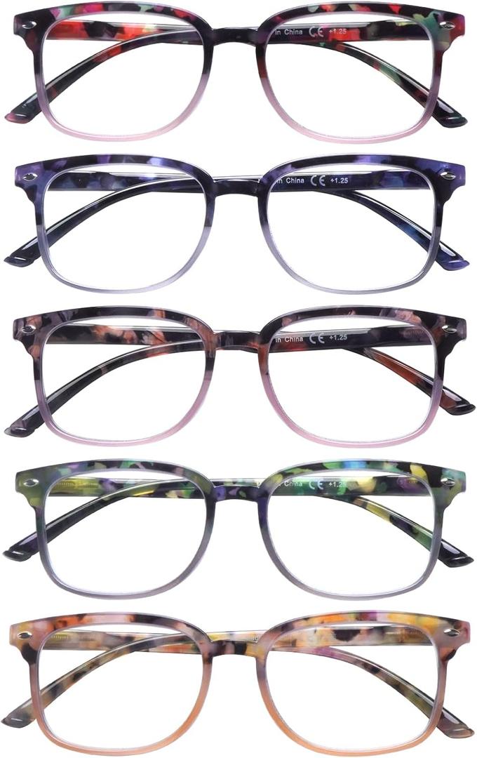 5 Pack Reading Glasses Blue Light Blocking for Women,Computer Readers with Spring Hinge