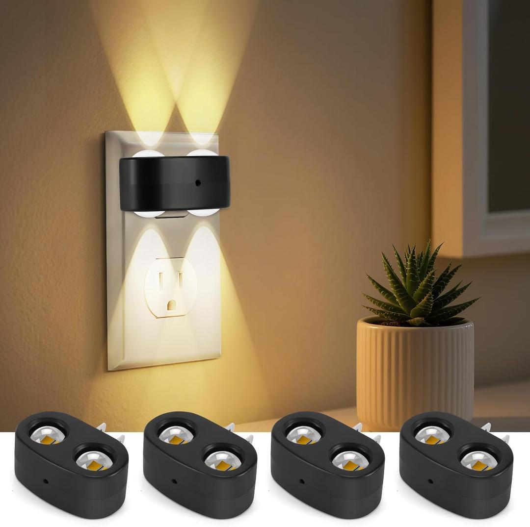 4-Pack LED Night Lights Plug into Wall, 2700K Soft White with Light Sensor, Ambient Lighting for Hallway, Bedroom, Bathroom, Nursery, Kitchen, Rotating Plug-in Night Light