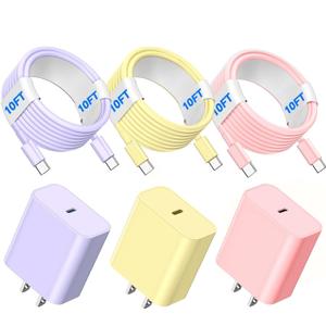 Compatible with iPhone 16 15,USB C to USB C Cable 3Pack 60W Type C to Type C Cable,Fast Charge 10FT Long Cablee,for Phone16 15Pro Plus Pro Max,for S24 S23, for Pad Pro and More-PurpleYellowPink