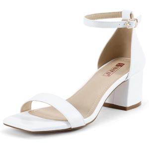 IDIFU IN2 Chunky Block Low Heels Square Open Toe Ankle Strap Short Heeled Sandals Wedding Bride Bridal Ladies Summer Prom Dress Shoes for Women Dressy Comfortable Formal Cute Trendy Small Thick Heels US 9