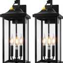 2-Pack Dusk to Dawn Outdoor Lighting 23 Inch Extra Large, 3-Light Modern Black Outdoor Wall Lights Exterior Lighting Fixtures, IP65 Waterproof Outdoor Lanterns Photocell Sensor, E12