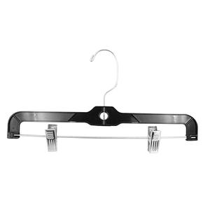 SSWBasics 14-Inch Black Plastic Skirt and Pants Hangers - Pack of 20 with Chrome Swivel Hook, Padded Clips - Perfect for Retail and Home Use, Holds Up to 6 Pounds