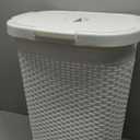 Mind Reader Slim Laundry Hamper with Lid, 60L Clothes Basket, Premium Wicker Design, Plastic, White