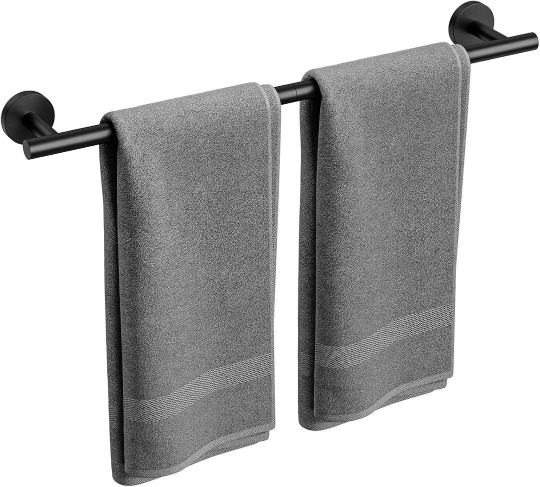 Matte Black Towel Bar, 24 Inch Bathroom Towel Rack (Total Length 26-Inch), Towel Holder Wall Mounted, Thicken SUS304 Stainless Steel Towel Rod Modern Home Decor
