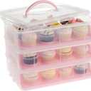 Juvale 3 Tier Cupcake Carrier with Lid and Handle, Holds 36 Cupcakes (Pink, 13.5 x 10.25 x 10.75 In)