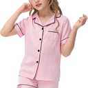 Veseacky Girls' Satin Pajamas Set Two Piece Silk Nightwear Button-Down Sleepwear for Mom and me (Pink,size 8)