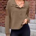 Womens Cropped Sweatshirts Henley V Neck Long Sleeve Button Pullover Lightweight Casual Tops (Brown)