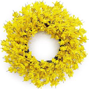 Spring Wreaths for Front Door, 24 Inch Yellow Forsythia Spring Door Wreath, Farmhouse Spring Door Wreaths on Grapevine for Celebration Wall Window Decoration Hanging