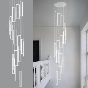 Modern Adjustable Height Pendant Light Fixture White 288W LED Pendant Lights 16 Rings Rectangular Chandelier Staircase Large Chandelier Lobby Living Room Foyer High Ceiling Chandeliers