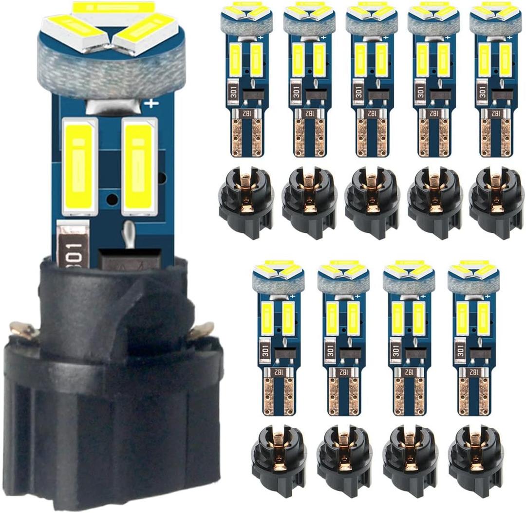 DODOFUN High Bright White T5 37 74 PC74 PC37 LED Bulb with Twist Lock Socket for Dashboard Instrument Panel Gauge Cluster Light and Map Vanity Mirror Glove Box Indicator Light