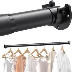 Closet Rods for Hanging Clothes, 17 to 54 Inches Stepless Adjustable Metal Closet Rod, 1.3 Inches Heavy Duty Clothes Hanging Rod for Closet Wardrobes Laundry RV (17-54 IN, Matte Black)