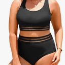 Aqua Eve Plus Size Two Piece High Waisted Bikini Swimsuits Scoop Neck Bikini Set Sporty Bathing Suits,20 W