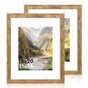 iRahmen 16x20 Picture Frame Set of 2 with Plexiglass, Display Pictures 11x14 with Mat or 16 x 20 Without Mat, Rustic Brown Wood Poster Frame for Photo Wall Gallery Mounting