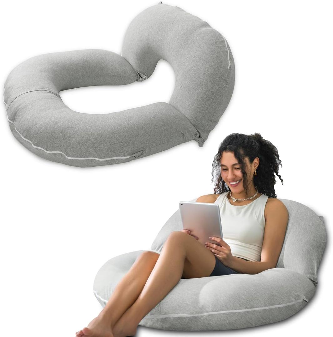 INSEN Reading Pillow, Back Pillow for Sitting in Bed and Couch, Gaming Pillow for Adults, Sit Up Support for Bed, Grey Jersey