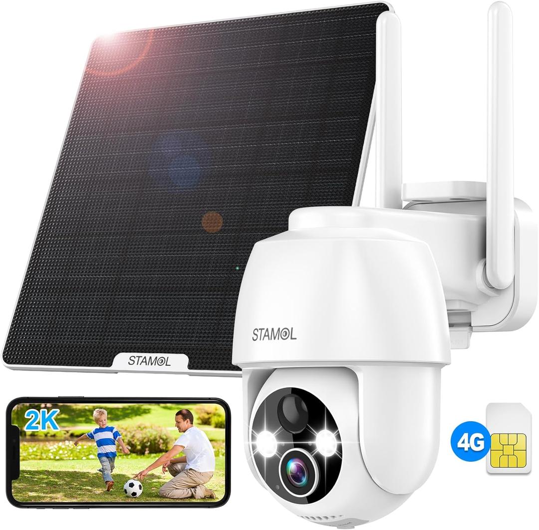 4G LTE Cellular Solar Security Camera, Wireless Outdoor Solar Powered Camera No WiFi Needed, 2K Color Night Vision, 360 Full View, PIR Motion Detection & Siren, 2 Way Talk (SIM Card Included)