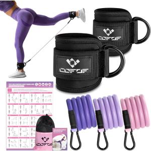 Ankle Resistance Bands with Cuffs, Ankle Bands for Working Out, Kickbacks Hip, Leg Glute Exercise Equipment with Training Poster, Resistance Workout Equipment for Women (Black)