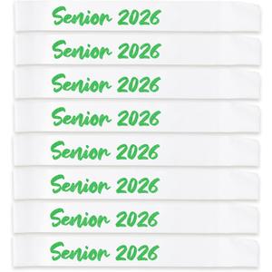 8PCS White Senior 2026 Sashes with Green Glitter Letters - Cheerleader Sash Graduation Party Decoration Class Of 2026 Celebration Party Supplies