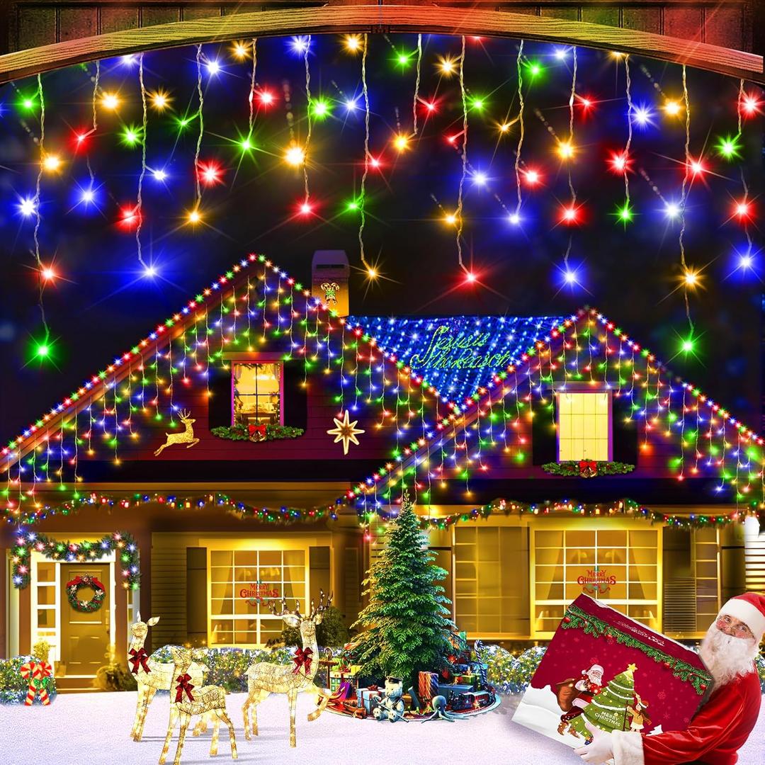 XURISEN 66ft Christmas Lights Decorations Outdoor, 640 LED 8 Modes Curtain Fairy Lights with 120 Drops,Plug in Waterproof Timer Memory Function for Christmas Holiday Wedding Party Decor(Multicolor)